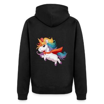 Lustiges Einhorn als Held für einen Superheld - Unisex Premium Bio Zip Hoodie - Schwarz - Hinten - Nico (187cm)