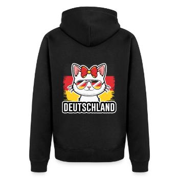 Deutschland Katze Fußball Katzenliebhaber - Unisex Premium Bio Zip Hoodie - Schwarz - Hinten - Nico (187cm)