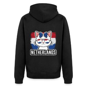 Niederlande Katze Fußball Katzenliebhaber - Unisex Premium Bio Zip Hoodie - Schwarz - Hinten - Nico (187cm)