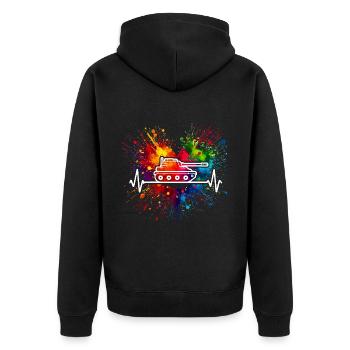Panzer Herzschlag - Unisex Premium Bio Zip Hoodie - Schwarz - Hinten - Nico (187cm)