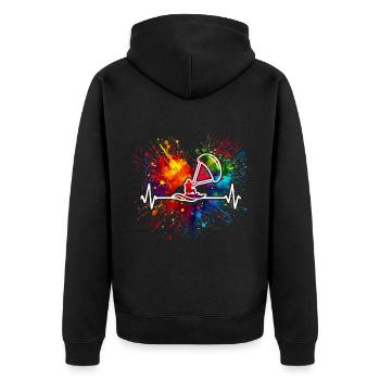 Kitesurfen Herzschlag Bunter Farbspritzer - Unisex Premium Bio Zip Hoodie - Schwarz - Hinten - Nico (187cm)