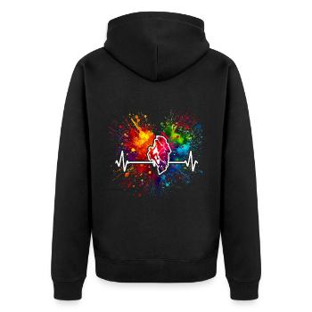 Bergsteiger Herzschlag Bunter Farbspritzer - Unisex Premium Bio Zip Hoodie - Schwarz - Hinten - Nico (187cm)