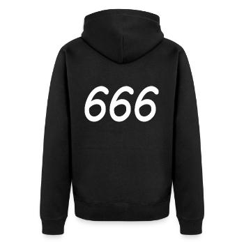 666 - Unisex Premium Organic Zip Hoodie - black - Back - Nico (187cm)