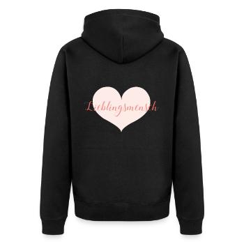 Lieblingsmensch mit Herz - Unisex Premium Bio Zip Hoodie - Schwarz - Hinten - Nico (187cm)