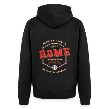 Rom Rome Italien Stadt Schrift Vintage Retro - Unisex Premium Bio Zip Hoodie - Schwarz - Hinten - Nico (187cm)