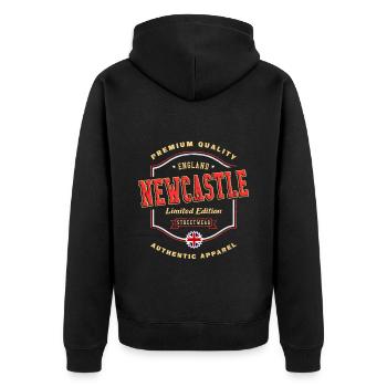 Newcastle England UK Stadt Schrift Vintage Retro - Unisex Premium Bio Zip Hoodie - Schwarz - Hinten - Nico (187cm)