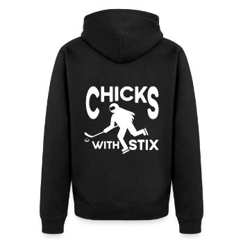 Eishockey Schlittschuhe Puck Hockey Frauen - Unisex Premium Bio Zip Hoodie - Schwarz - Hinten - Nico (187cm)