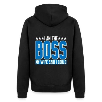 Je suis le patron - Ma femme a dit que je pourrais avoir 6 ans - Veste à capuche bio Premium Unisexe - noir - Dos - Nico (187cm)