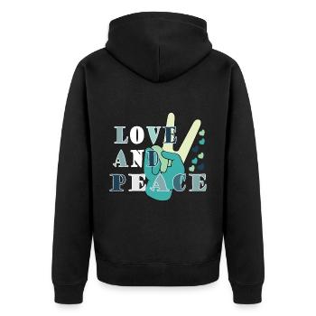 Love Peace Frieden Harmonie - Unisex Premium Bio Zip Hoodie - Schwarz - Hinten - Nico (187cm)