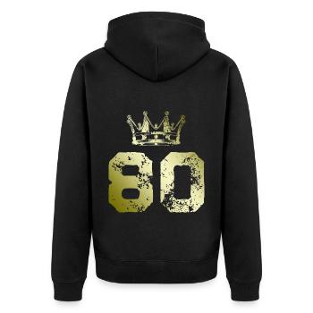 80 Zahl Krone - Unisex Premium Bio Zip Hoodie - Schwarz - Hinten - Nico (187cm)