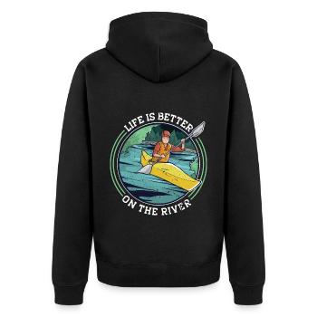 Life Is Better On A River Rowing Kayak Canoe - Unisex Premium Organic Zip Hoodie - black - Back - Nico (187cm)