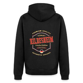 Hildesheim Deutschland Stadt Schrift Vintage Retro - Unisex Premium Bio Zip Hoodie - Schwarz - Hinten - Nico (187cm)