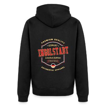Ingolstadt Deutschland Stadt Schrift Vintage Retro - Unisex Premium Bio Zip Hoodie - Schwarz - Hinten - Nico (187cm)