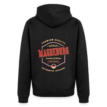 Magdebourg Allemagne City Font Vintage Retro - Veste à capuche bio Premium Unisexe - noir - Dos - Nico (187cm)
