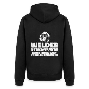 Welder, Because I Don't Mind Hard Work 3 - Unisex Premium Bio Zip Hoodie - Schwarz - Hinten - Nico (187cm)
