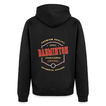 Badminton Federball Sport Vintage Retro - Unisex Premium Bio Zip Hoodie - Schwarz - Hinten - Nico (187cm)