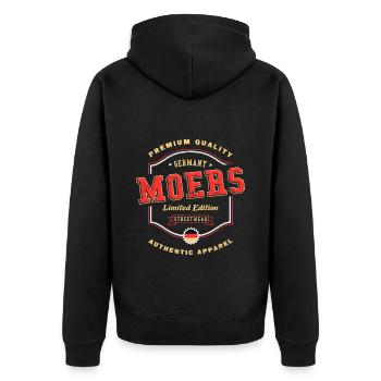 Moers Deutschland Stadt Schrift Vintage Retro - Unisex Premium Bio Zip Hoodie - Schwarz - Hinten - Nico (187cm)