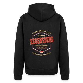 Regensburg Deutschland Stadt Schrift Vintage Retro - Unisex Premium Bio Zip Hoodie - Schwarz - Hinten - Nico (187cm)