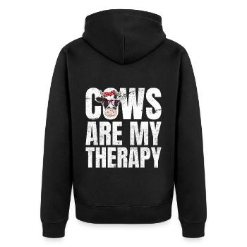 Cows Are My Therapy Kühe Bauer Landwirt - Unisex Premium Bio Zip Hoodie - Schwarz - Hinten - Nico (187cm)