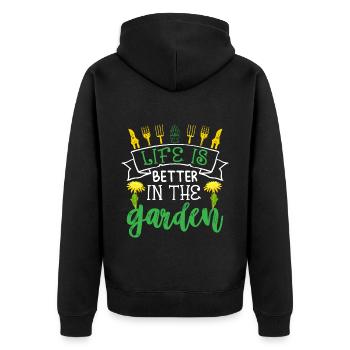 Gardener in the garden Hobby gardener cares for plants - Unisex Premium Organic Zip Hoodie - black - Back - Nico (187cm)
