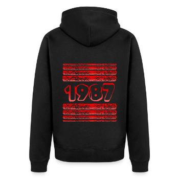 Jahr 1987 - Unisex Premium Bio Zip Hoodie - Schwarz - Hinten - Nico (187cm)