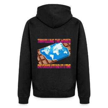 Travelling with a chocolate bar - Unisex Premium Organic Zip Hoodie - black - Back - Nico (187cm)