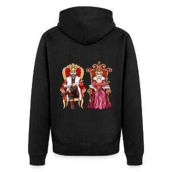 König Königin mit Krone auf dem Thron. - Unisex Premium Bio Zip Hoodie - Schwarz - Hinten - Nico (187cm)