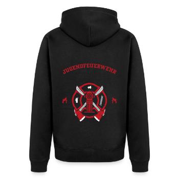 Jugendfeuerwehr - Firefighter - Unisex Premium Bio Zip Hoodie - Schwarz - Hinten - Nico (187cm)