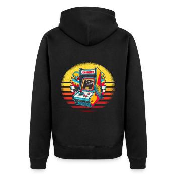 Retro Arcade Game Videospiel für Gamer - Unisex Premium Bio Zip Hoodie - Schwarz - Hinten - Nico (187cm)