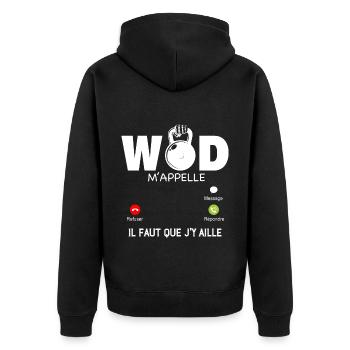 Le Wod M'Appelle Sport Entrainement Humour Homme - Veste à capuche bio Premium Unisexe - noir - Dos - Nico (187cm)