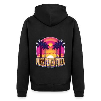 Fuerteventura Sommer Sonne Strand Meer Palmen - Unisex Premium Bio Zip Hoodie - Schwarz - Hinten - Nico (187cm)