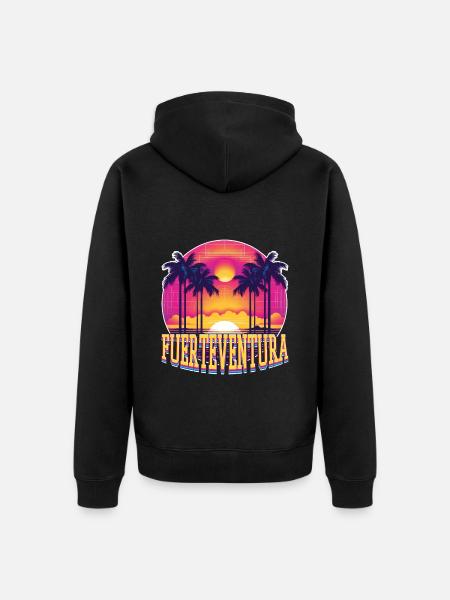Fuerteventura Zomer Zon Strand Zee Palmbomen - Uniseks Premium bio ziphoodie - zwart