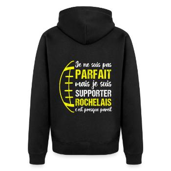 Supporter rochelais cadeau rugby La Rochelle - Veste à capuche bio Premium Unisexe - noir - Dos - Nico (187cm)