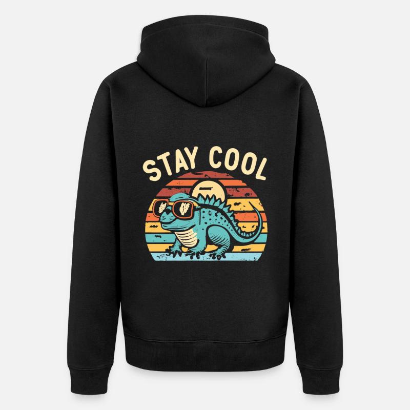 Retro Eidechse mit Sonnenbrille - Unisex Premium Bio Zip Hoodie - Schwarz