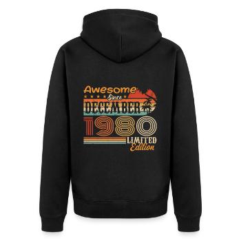 Retro Vintage Legendär Geburtstag Dezember 1980 - Unisex Premium Bio Zip Hoodie - Schwarz - Hinten - Nico (187cm)