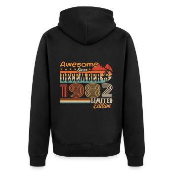 Retro Vintage Legendär Geburtstag Dezember 1982 - Unisex Premium Bio Zip Hoodie - Schwarz - Hinten - Nico (187cm)
