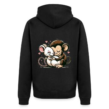 Cuddling Monkey And Mouse In Love - Unisex Premium Organic Zip Hoodie - black - Back - Nico (187cm)