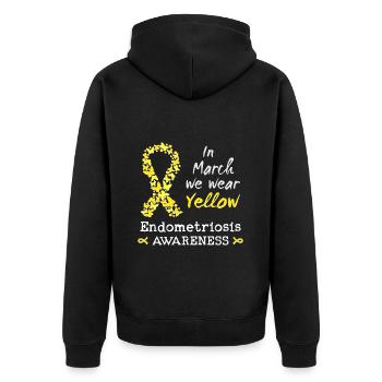 In March we wear Yellow, Endometriosis Awareness - Unisex Premium Organic Zip Hoodie - black - Back - Nico (187cm)