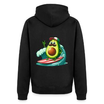 Surfing avocado with mustache - Unisex Premium Organic Zip Hoodie - black - Back - Nico (187cm)