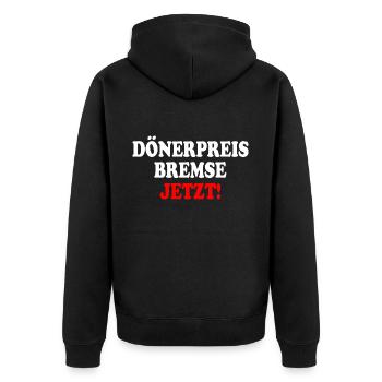 dönerpreisbremse jetzt - Unisex Premium Bio Zip Hoodie - Schwarz - Hinten - Nico (187cm)