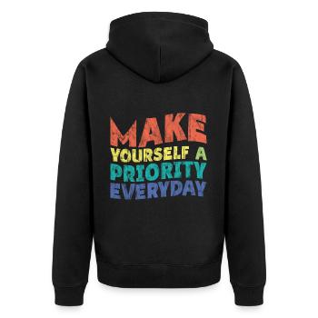 Make Yourself A Priority Everyday 3 - Unisex Premium Bio Zip Hoodie - Schwarz - Hinten - Nico (187cm)