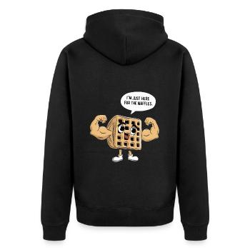Ich bin nur hier wegen der Waffeln - Unisex Premium Bio Zip Hoodie - Schwarz - Hinten - Nico (187cm)
