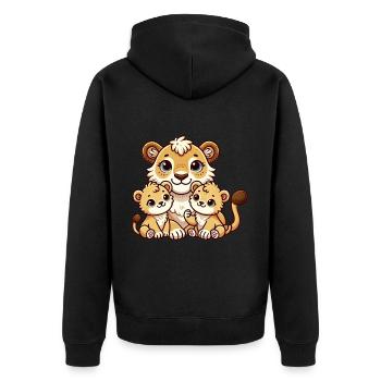 Mère lion aimante avec deux enfants mignons 2 - Veste à capuche bio Premium Unisexe - noir - Dos - Nico (187cm)