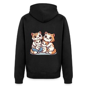Cat Family Mother And Father With Two Children - Unisex Premium Organic Zip Hoodie - black - Back - Nico (187cm)