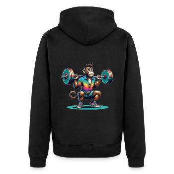 Cool Monkey Squatting In The Gym - Unisex Premium Bio Zip Hoodie - Schwarz - Hinten - Nico (187cm)