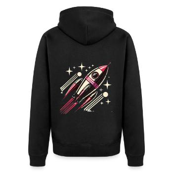 Retro SpaceAge Rakete Vektor Design - Unisex Premium Bio Zip Hoodie - Schwarz - Hinten - Nico (187cm)