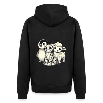 Trio de dessins animés adorables bébés animaux - Veste à capuche bio Premium Unisexe - noir - Dos - Nico (187cm)