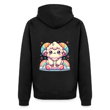 Bunte süße Widder Cartoon Illustration - Unisex Premium Bio Zip Hoodie - Schwarz - Hinten - Nico (187cm)