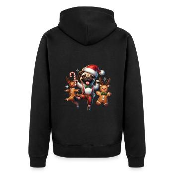 Lustiger Mops tanzt mit Rentieren - Unisex Premium Bio Zip Hoodie - Schwarz - Hinten - Nico (187cm)