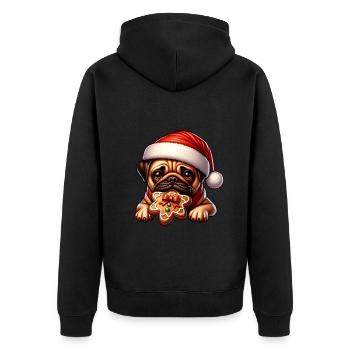 Mops Lebkuchenstern Weihnachten Xmas - Unisex Premium Bio Zip Hoodie - Schwarz - Hinten - Nico (187cm)